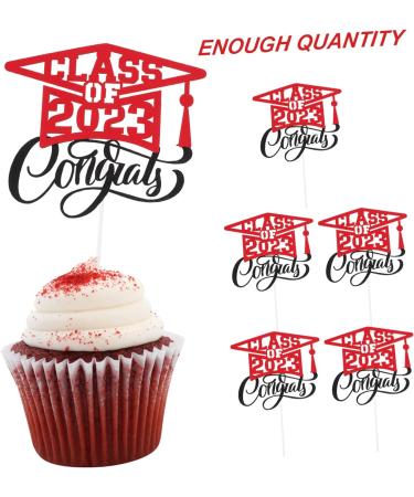 HAKIDZEL 5pcs 2023 Graduation Visa Insertion Decorative Cupcake Toppers Graduation Dessert Toppers Graduation Cap Grad Cupcake Topper Graduation Cake Decors Red Paper Cup Props Red 13x11.4cm - Buy Online on GoSupps.com