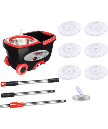 Tsmine Spin Mop Bucket Set | Commercial Floor Cleaning Supplies with 6 Refills | Extended Handle for Hardwood Floors - Buy Online on GoSupps.com