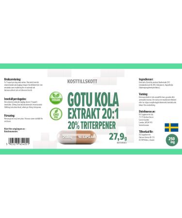 Gotu Kola 5 000mg quivalent (250mg d'extrait 20:1) 90 g lules v g taliennes 20% Triterpenes test par des tiers en laboratoire - Buy Online on GoSupps.com