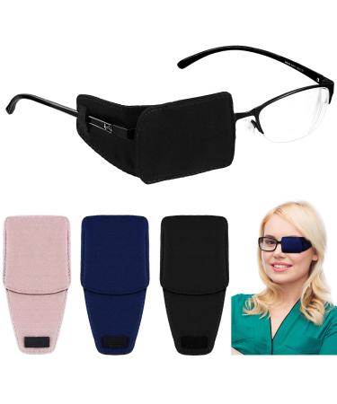 3 Pieces Silk Eye Patch 4 x 1.7 Inch Silk Glasses Patch for Protecting Glasses, Adults Kids Glasses Patch to Cover Either Eye (Pink, Navy Blue, Black)
