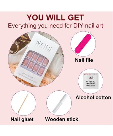 24 Pcs French False Nails Short Square Press on Nails Full Cover False Nails Nude Reusable Semi-Transparent Nails for Women and Girls Nail Art Accessories - Buy Online on GoSupps.com