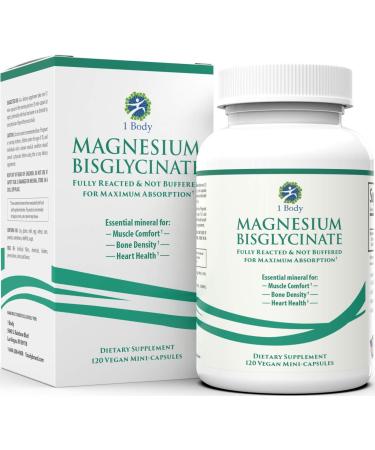 Magnesium Bisglycinate Chelate - Reduce Muscle Cramps and Improve Sleep - Maximum Absorption with no Laxative Effects - 100% Chelated - 44 mg of Pure Magnesium Bisglycinate Per Capsule