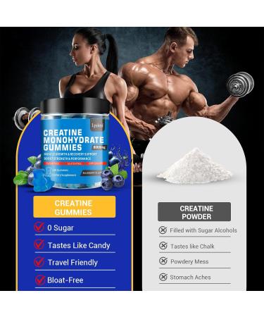 Lysimi Creatine Monohydrate Gummies 8000mg for Men & Women Creatine Monohydrate for Muscle Strength Muscle Builder Energy Boost Pre-Workout Supplement Blueberry Flavor 120Count - Buy Online on GoSupps.com