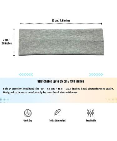 Westend Choice 7cm Wide Headband - Grey Stretchy Hairband for Gym & Yoga - Buy Online on GoSupps.com