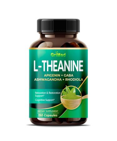 GriMed L-Theanine 11 900mg- X10 Power with Apigenin GABA Ashwagandha Rhodiola - Relaxation & Restoration Focus and Memory (150 Count (Pack of 1))
