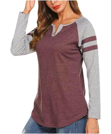 Women's Color Block V-Neck Sweatshirt - Wine | Fall Winter Long Sleeve Blouse - Buy Online on GoSupps.com
