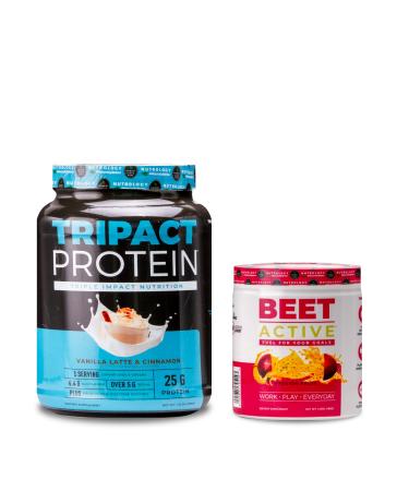 Nutrology TRIPACT Protein Powder 7-in-1 Meal Replacement Shake Vanilla Latte Cinnamon Flavor (20 Servings) Beet Active Natural Pre-Workout Powder Passion Fruit Flavor (30 Servings)