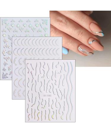 Aurora Holographic Nail Stickers 16 Sheets Self-Adhesive Nail Decal Glitter Stars Heart Nail Art Decoration Design Supplies - Buy Online on GoSupps.com