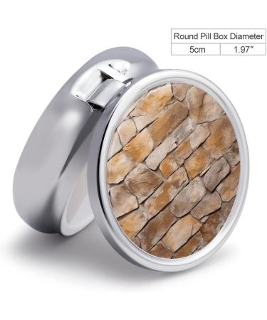 Round Pill Box Wall Texture Print | 3 Compartment Decorative Metal Pill Organizer | Portable Pocket Pill Case for Medicine - Buy Online on GoSupps.com