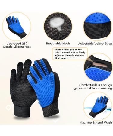 Dog Grooming Glove/Pet Brush Glove Hair Removal Mess-free Grooming with 260 TipsDog Cats Rabbits & Horses with Long/Short/Curly Hair (Blue Right Hand) - Buy Online on GoSupps.com