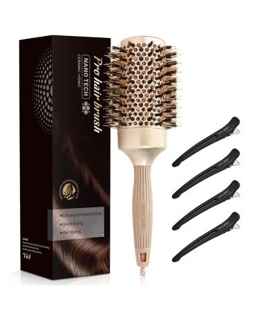Joycarry Large Round Brush for Women Blow Drying(2”), Nano Thermal Ceramic & Ionic Tech Round Brush for Shiny Hair, Boar Bristles Vent Roller Brush for Salon-like Blowout Volume, Styling, Curling 2.1 Inch