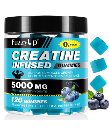 Creatine Monohydrate Gummies Chewables Creatine Monohydrate for Women & Men 5g Creatine Monohydrate Per Serving No Sugar Low-Calorie Supports Muscle Growth Blue Raspberry Flavor - 120 Gummies