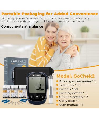 GoChek2 Glucose Kit X 60 - 2023 Upgrade Blood Glucose Monitor with Hypo and Ketone Warning, 500 Memories, Meal Marker, 60 Test Strips and Lancets - mmol/L Diabetes Test Kit - Buy Online on GoSupps.com