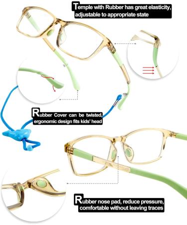 FEISEDY Kids Blue Light Blocking Glasses - Flexible Rubber Nerd Glasses for Boys & Girls (Ages 3-13) - Champagne Green B2630 - 49mm - Buy Online on GoSupps.com
