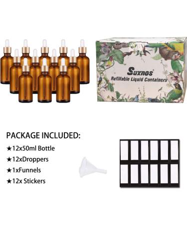 Panendiano 12PCs 50ml Amber Glass Pipette Bottles - Ideal for Essential Oils Perfume & Fragrance | International Shipping Available - Buy Online on GoSupps.com
