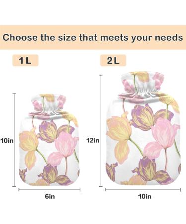 NAANLE 2L Hot Water Bottle with Cover - Watercolor Tulip Flower Pattern for Pain Relief & Heat Therapy - Buy Online on GoSupps.com