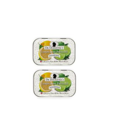 Dr. Doolittle's Sugar Free Soft Fruit Pastilles for Voice and Throat Lemon Lime Flavor 2.12 Ounce Tin Approximately 25 Count Package 2 Pack
