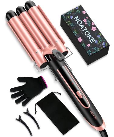 NOATOKE Hair Crimper 3 Barrel Curling Iron Wand  30S Fast Heating Hair Waver with Ceramic Coating  Dual Voltage 110-240V 3 Three Barrel Curling Iron 1-Hour Shut off  1 Inch - 3 Barrel