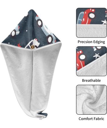 Colorful Cars Dark Blue Hair Towel 2 Pack | Super Absorbent Quick Dry Hair Turbans for Women & Girls - Buy Online on GoSupps.com