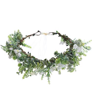 YnimioAOX Handmade Adjustable Flower Wreath Headband Halo Floral Crown Garland Headpiece E2727-beige