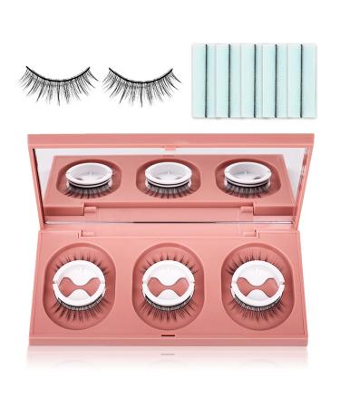 3 Pairs Self Adhesive Eyelashes Reusable Self Adhesive Eyelashes No Glue False Eyelashes Natural Look Reusable Adhesive Eyelashes with 10 Extra Glue Strips - W03