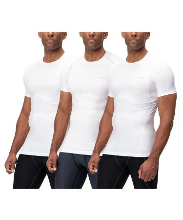 DEVOPS 3 Pack Men's Athletic Short Sleeve Compression Shirts Large 0# (3 Pack) White / White / White(gray)