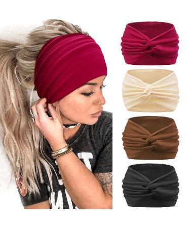 Kavya Wide Headbands For Women's Hair Soft Headband Head Bands Adult Women Elastic Head Band Knotted Hairbands Fashion Hair Accessories For Women (Red)