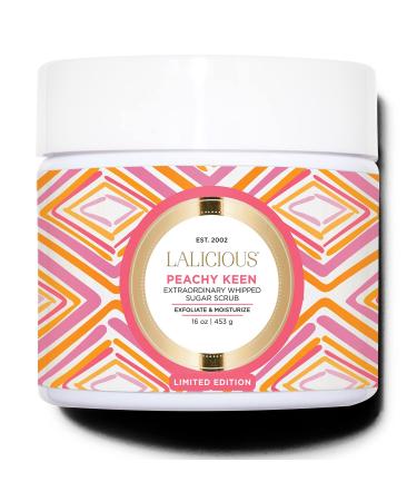 LaLicious Peachy Keen Extraordinary Whipped Sugar Scrub - Limited Edition Exfoliating Body Scrub with Creamy Peach & Jasmine Petals for Spring (16oz)