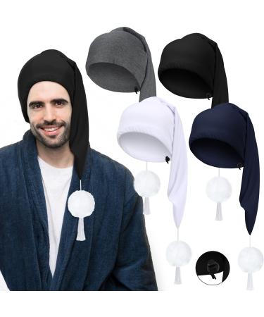 Adjustable Night Sleeping Cap 4 Pieces Drawstring Stocking Cap Night Cap Bed Time Costume Sleeping Hat Men with Pom Ball  4 Colors