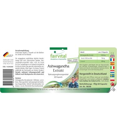 Fairvital Ashwaganda extract 500mg HIGH DOSE VEGAN 180 capsules 60 x 3 Ashwagandha extract Indian ginseng standardized to 5 withanolide - Buy Online on GoSupps.com