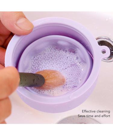 Makeup Brush Cleaning Mat Makeup Brush Cleaner Cup Makeup Brush Cleaner Cosmetic Brush Cleaning Pad Drying Rack Silicone Scrubber Bowl Portable Washing Tool (Purple) - Buy Online on GoSupps.com