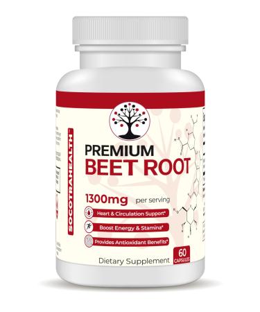 Beet Root Capsules - Made with Premium Organic Beetroot Powder - Nitric Oxide Supplements for Men and Women - Heart Health Circulation and Stamina Support - nonGMO - 60 Vegan Capsules