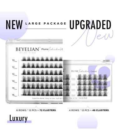 Beyelian C Curl Cluster Eyelashes | 72 PCs 0.07mm DIY Individual Lashes | Mixed Length 10-16mm | Luxury Black Band Extensions - Buy Online on GoSupps.com