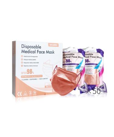 Medical Disposable Face Mask Type IIR 50 Units Peach CE Certified BFE 98% EN 14683:2019+AC:2019