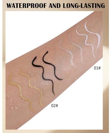 Black Gold Liquid Eyeliner Makeup Pen 2-in-1 Metallic Shimmer Glitter Eyeliner Pencil Waterproof Smudge Proof Long Lasting High Pigmented Colored Matte Eye liner with Ultra-Fine Tip Gift for Women-02 02# - Buy Online on GoSupps.com