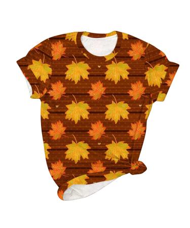 Yihaojia Fall Tops Women Plus Size Halloween/Thanksgiving Tee Shirts Cute Grapchic Short Sleeve Holiday Top Brown#35 Large