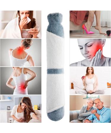 URBZUE 2L Long Hot Water Bottle with Hand Pocket Cover - 73cm Extra Long Hot Water Bottle for Pain Relief and Therapy - White+Grey - Buy Online on GoSupps.com