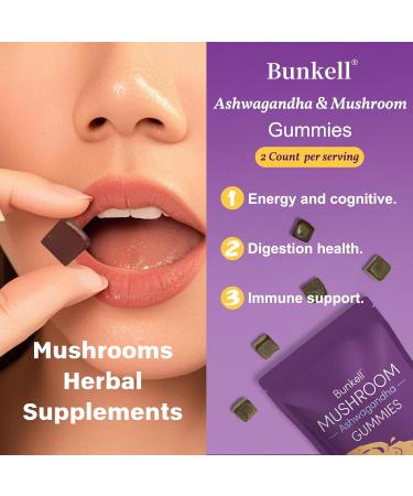 Bunkell Ashwagandha Mushroom Gummies Adaptogenic 7 Mushrooms Mix w/ashwagandha - Lion's Mane Reishi Chaga & Maitake - Ashwagandha Gummies for Energy Cognitive & Immune Support 90 Count - Buy Online on GoSupps.com
