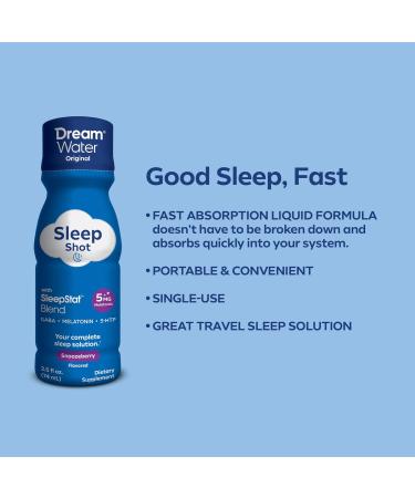 Dream Water NSF Sleep Aid Supplement Liquid Shots Melatonin 5mg GABA 5-HTP Zero Sugar Natural Flavors No Added Colors 2.5 oz Liquid Sleep Shots Snoozeberry 12-Count - Buy Online on GoSupps.com