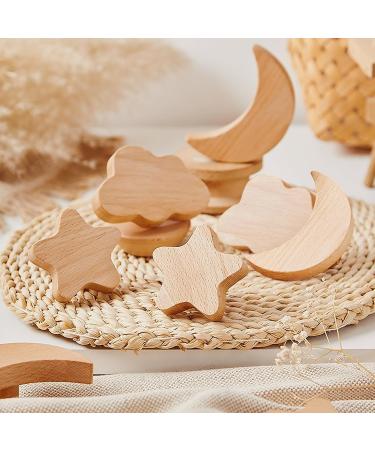 Akone Cabinet Buttons Set - 6 Wooden Star Moon & Cloud Knobs for Children's Furniture | Natural Decorative Drawer & Cupboard Hardware - Buy Online on GoSupps.com