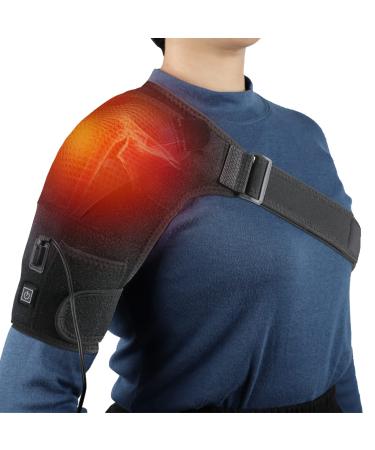 Heated Shoulder Brace, Shoulder Heating Pads with Adjustable 3 Heat Settings Hot Cold Therapy, Shoulder Compression Sleeve Wrap for Shoulder Pain Relief, Rotator Cuff, Fit Left Right Shoulders Men Women Black