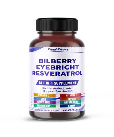 All-in-1 Bilberry Eyebright Astaxanthin Elderberry Resveratrol Supplement - Rich in Antioxidants & Supports Eye Health -150 Capsules 150 count (pack of 1)