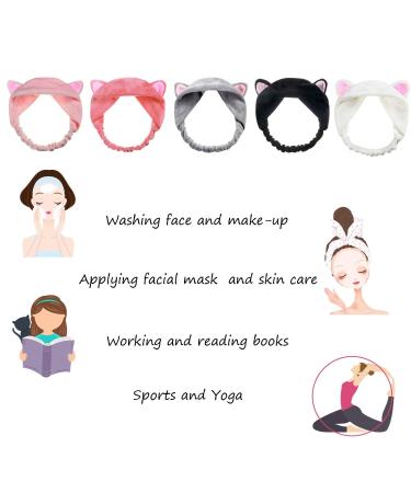 Onwon 5 Pcs Cat Ear Headbands - Fluffy Elastic Makeup Hairbands for Spa, Shower, and Sport - Buy Online on GoSupps.com
