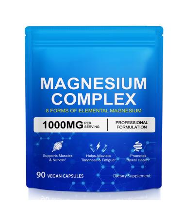 Magnesium Glycinate Capsules 1000mg - Boosts Muscle Strength Digestive Health & Energy Metabolism 90 Capsules