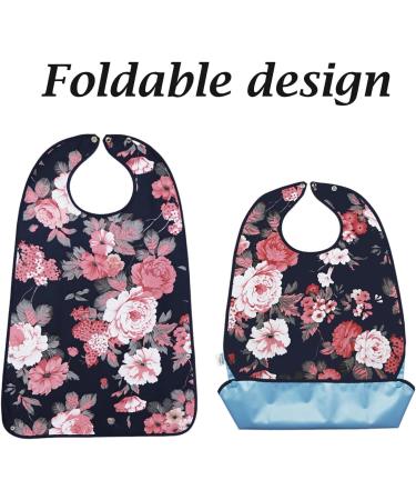 Pretty Roses Chic Floral Adult Bib for Elderly | Washable & Reusable with Snaps | Eating & Drinking Aid for Senior Women - Buy Online on GoSupps.com