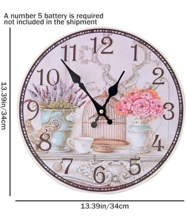 14-Inch Battery Operated Wall Clock - Non-Ticking Decorative Kitchen & Living Room Clock with Flower Bird Cage Design - Easy to Read & Accurate - Buy Online on GoSupps.com