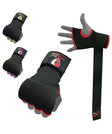 INFINIX SPORTS Boxing Hand Wraps Inner Gel Gloves for Punching, Elasticated Padded Bandages Under Mitts Quick Wraps Men & Women, Fist Protector, Great for MMA Training Black Large/X-Large