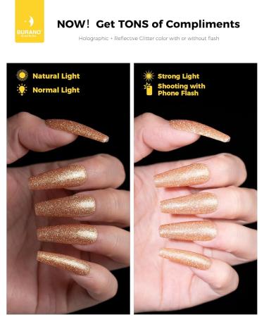 Burano Reflective Gel Nail Polish - 7.3ml UV Sparkly Glitter Gel for Summer & Autumn | Holographic Diamond Shine - Buy Online on GoSupps.com