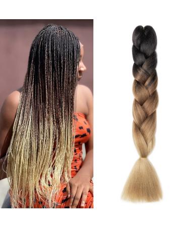 Gairyan jumbo braids extensions braid art hair 1 piece 100g braiding hair 60cm ombre synthetic braids afro hair for box crochet braids (black & dark brown) 60 cm (1 piece) black & dark brown & light brown