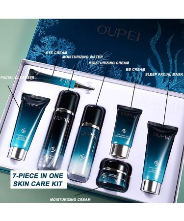 7-Piece Facial Skin Care Set - Cleanser, Moisturizing Water, Eye Cream, Milk, Cream, Sleeping Mask, BB Cream - Gift for Family and Friends - Blue - Buy Online on GoSupps.com